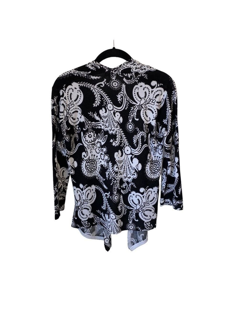 Cache Open Front Paisley Black and White Hi Low Point Cardigan Size Small - Picture 4 of 7